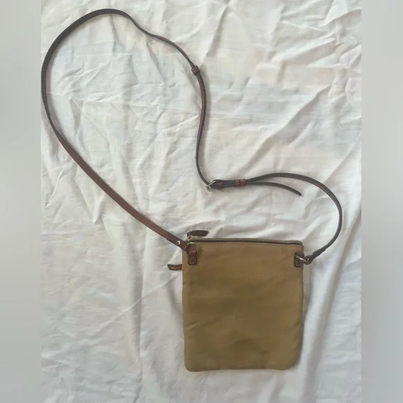 Dooney and Bourke Iconic Tan Crossbody Satchel Leather Stitched Strap - Picture 10 of 14